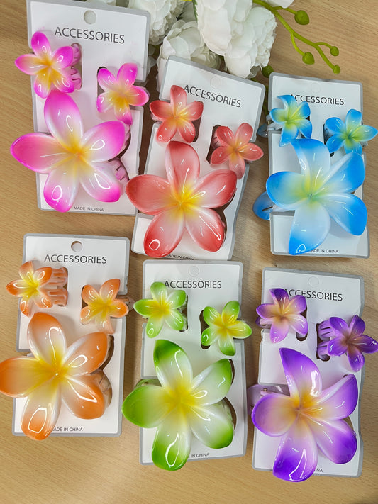 Glossy Shine Hawaiian Floral Hair Clips – Set of 3