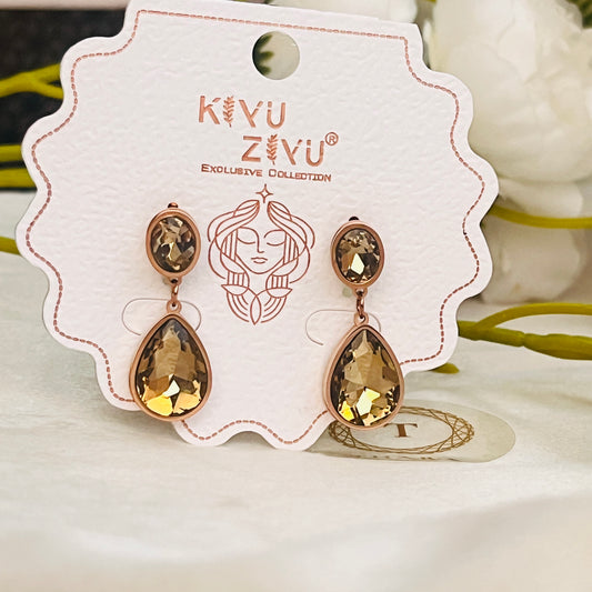 Oval Crystal Statement Drop RoseGold Earrings