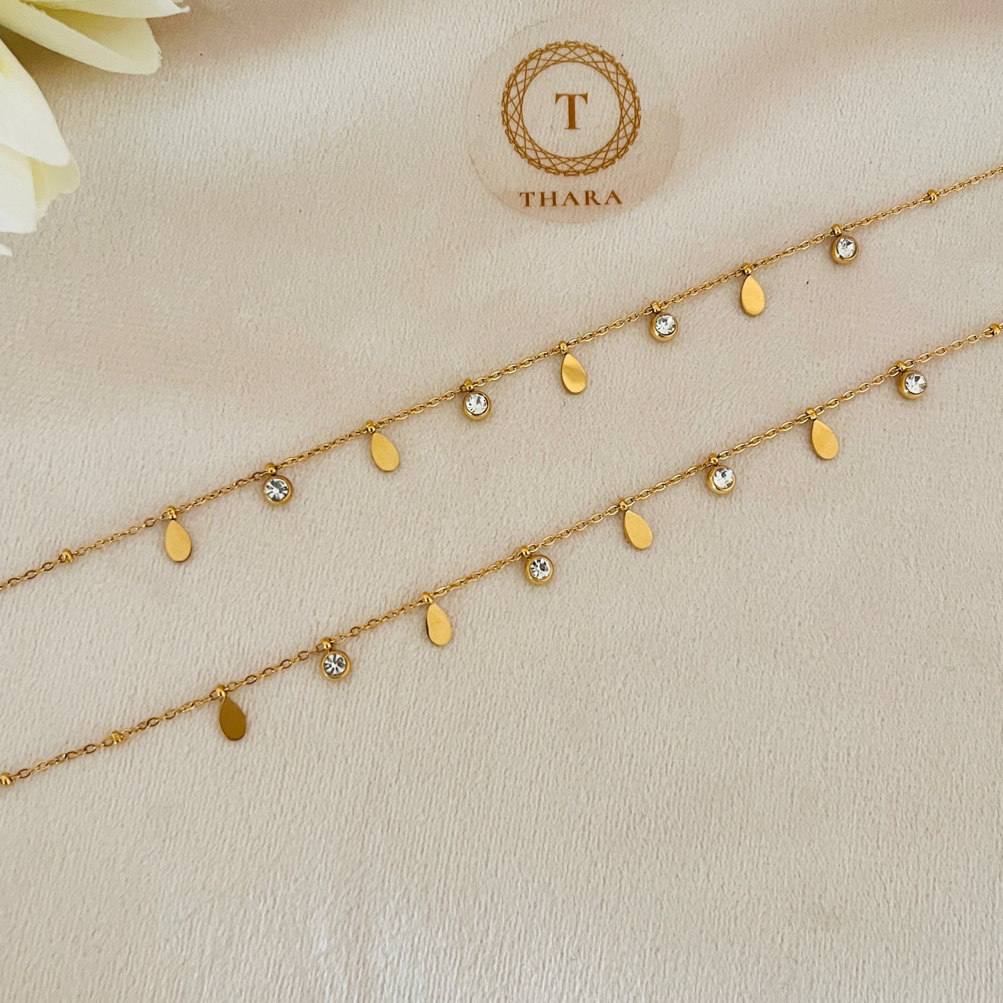 Dainty Drops White Stone Anklet - Adjustable