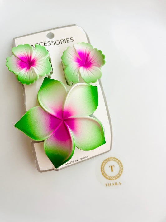 Hawaiian Floral Hair Clips – Set of 3 Dual Shade
