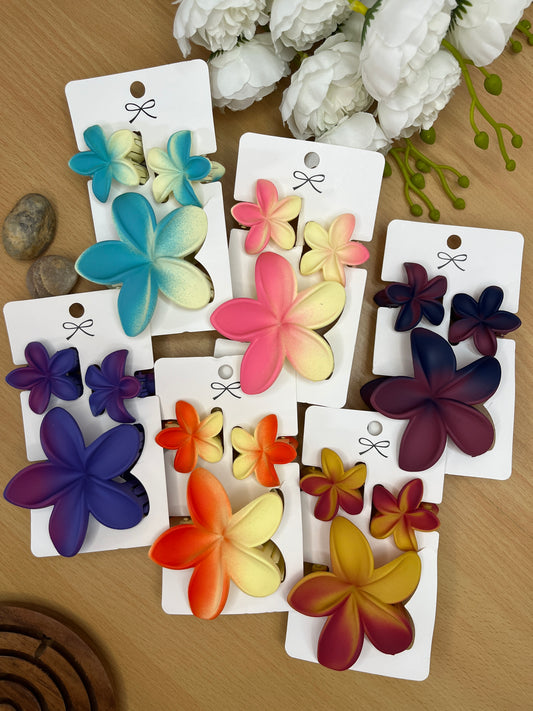 Matte Finish Hawaiian Floral Hair Clips – Set of 3