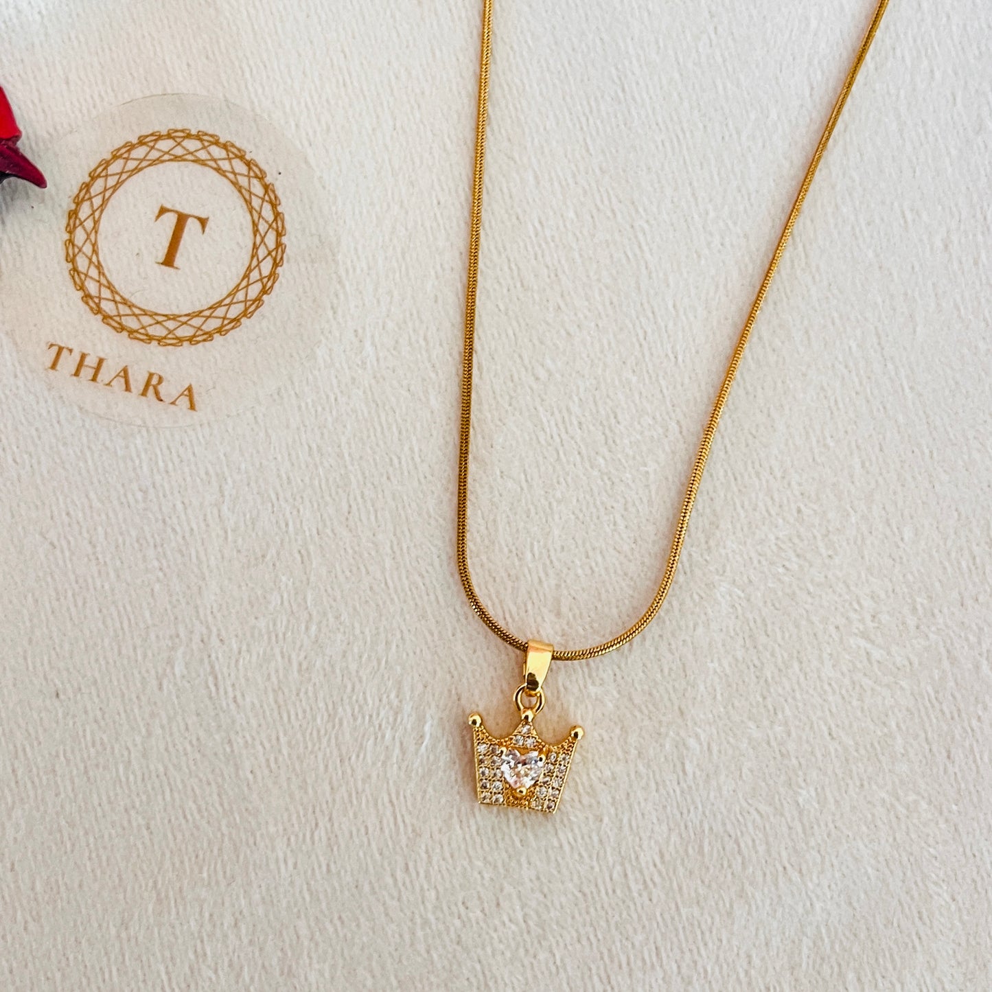 Crown with Zircon Stone Minimal Pendant Chain