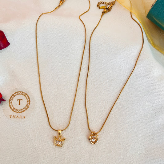 Crown with Zircon Stone Minimal Pendant Chain