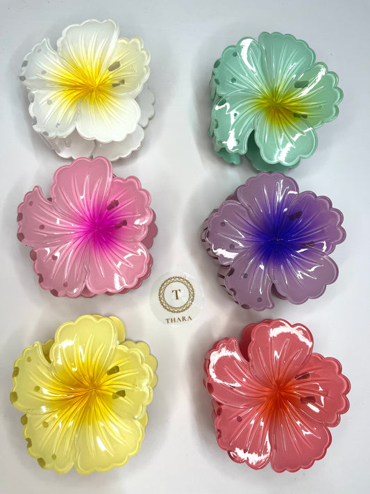 Glossy Hibiscus Floral HairClawClip