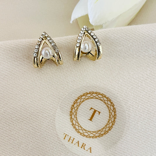 Pearl Center V Shape Stud Earrings
