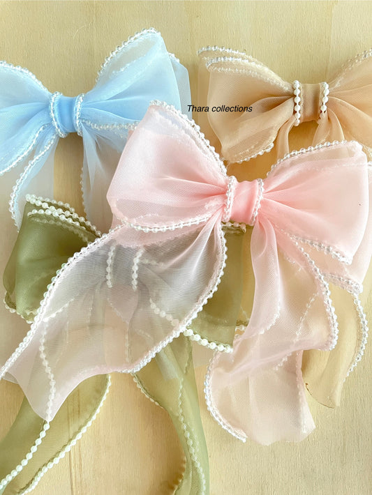 Pearl-Edged Chiffon Bow Clip – Multipurpose Elegant