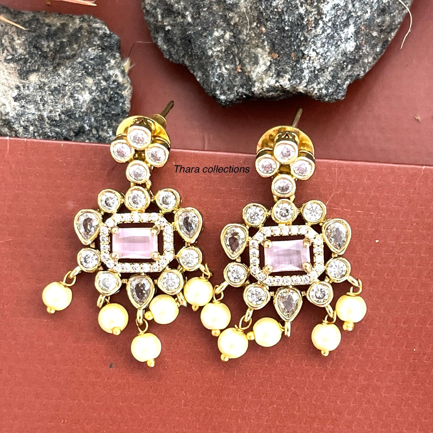 Royal Kundan Pearl Necklace & Earring Set – Blush Pink