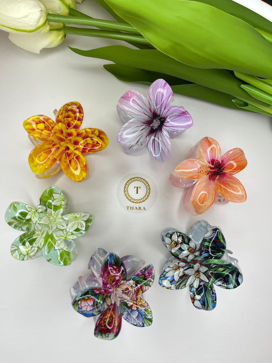 Forest Print Plumeria Flower Hair Clip - Medium