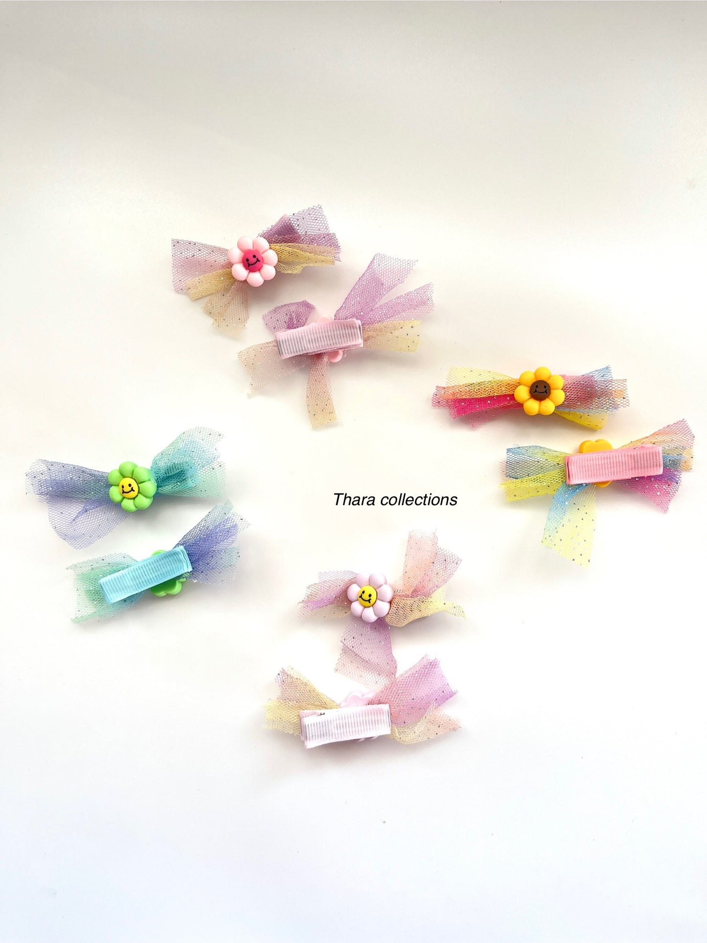 Floral Tulle Bow Hair Clips – Pack of 2