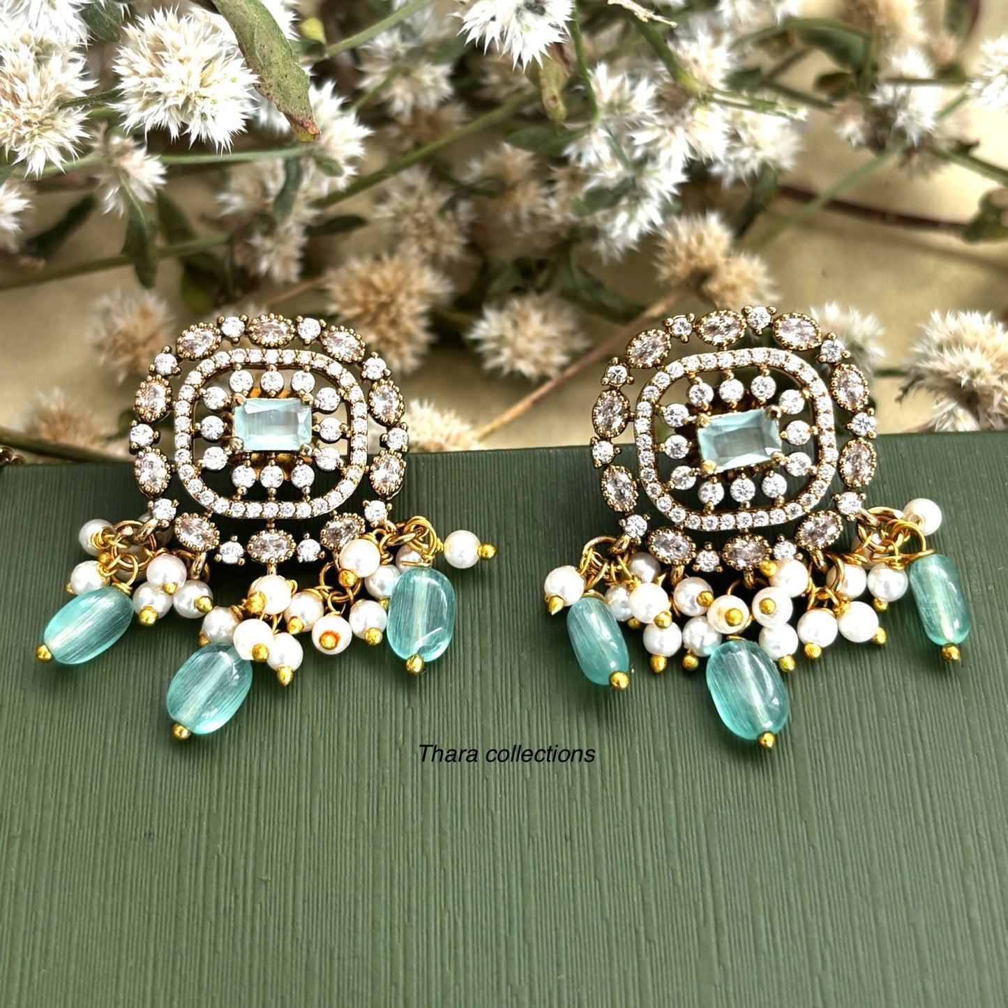 Elegant Crystal Choker Set with Aqua Beads