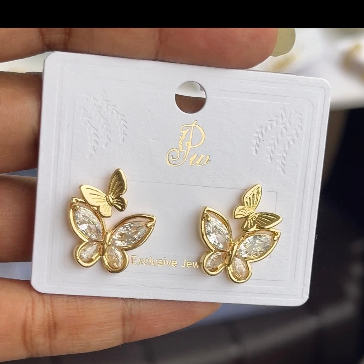 Butterfly Crystal Gold Stud Earrings