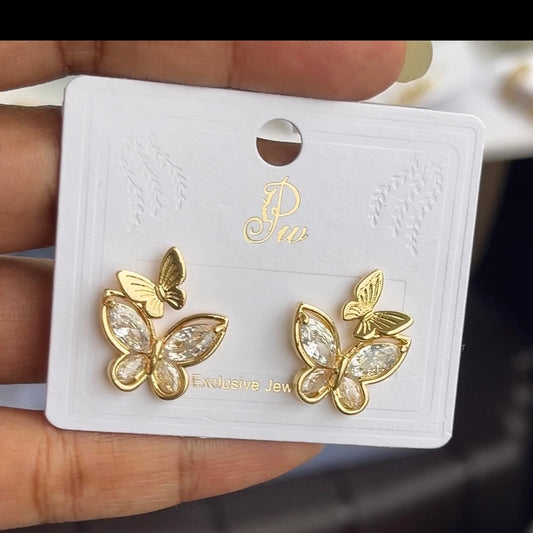Butterfly Crystal Gold Stud Earrings