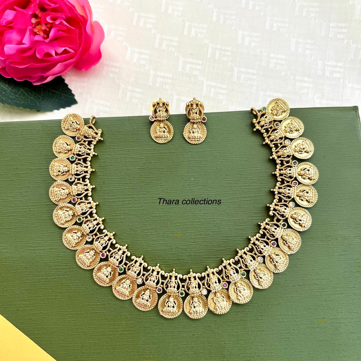 Antique Gold Lakshmi Coin Necklace & Earring Set – Temple Jewelry