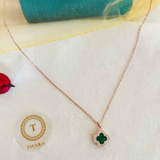 Kiyu Ziyu Green Clover Pendant Rose Gold Chain - Exclusive Collection