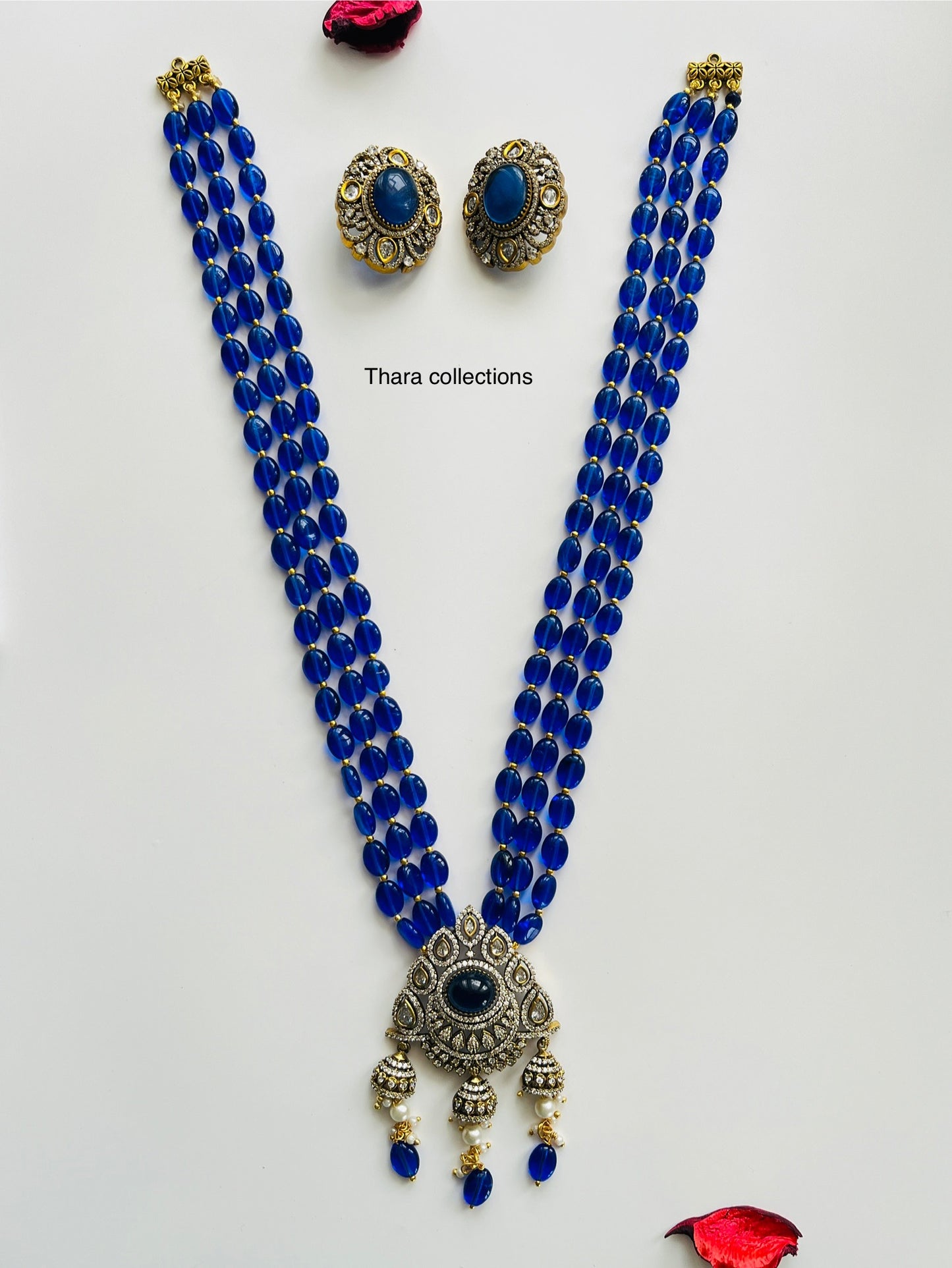 Royal Victorian Blue Beads Necklace Set with Matching Earrings