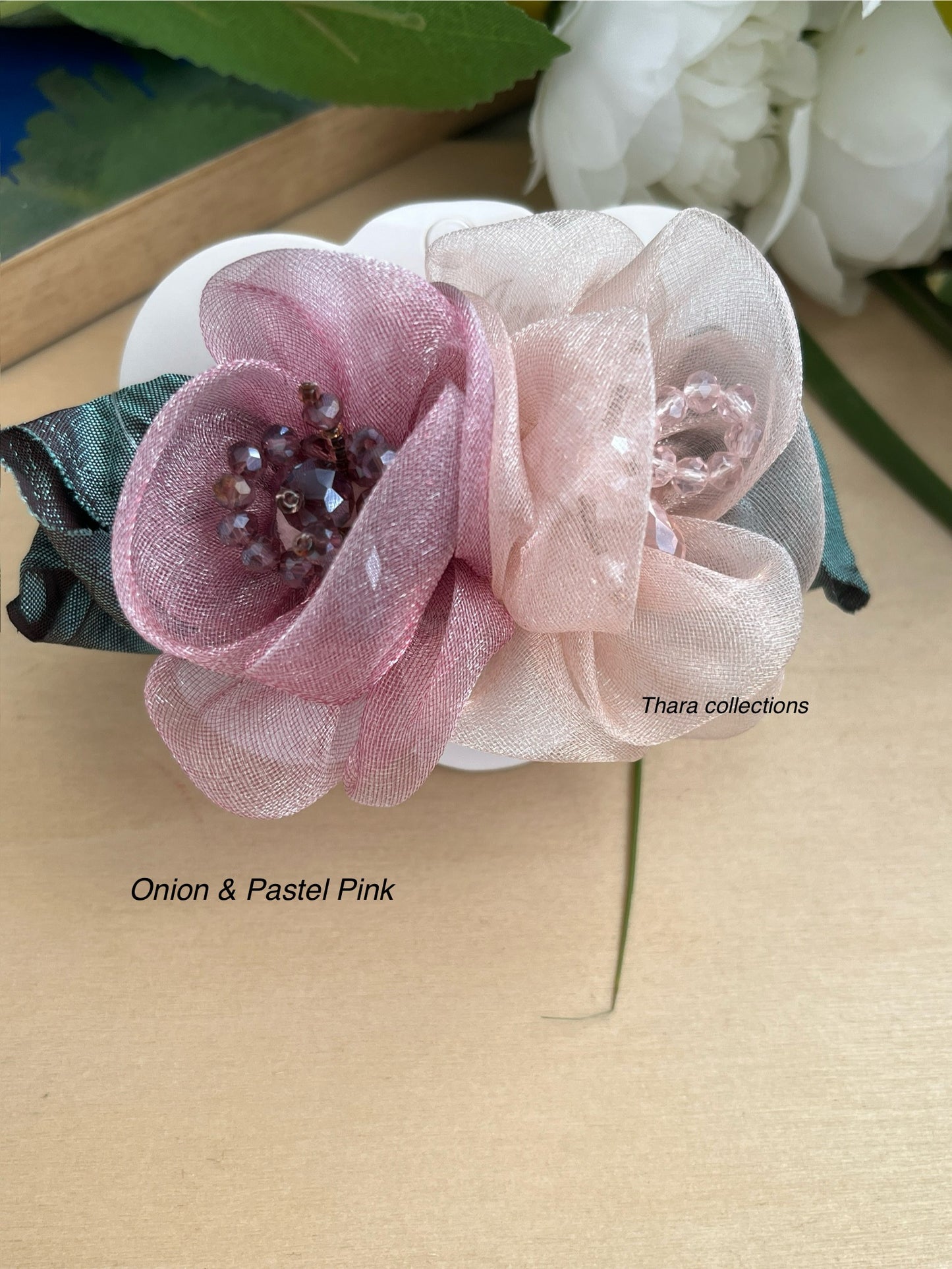 Petal Bloom – Leaf Accent Double Flower Hair Clip