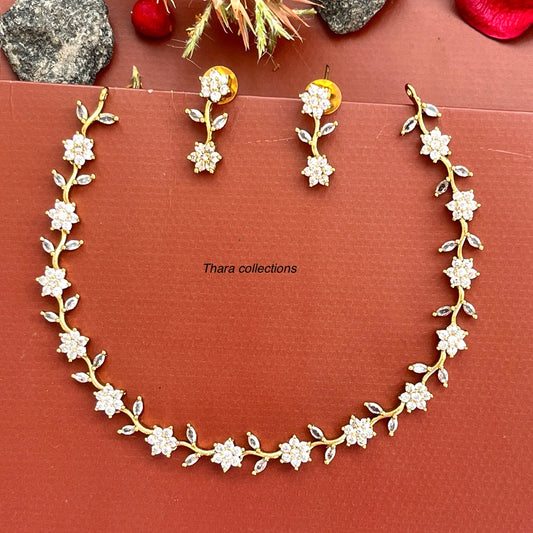 Delicate Floral Vine CZ Necklace & Earring Set