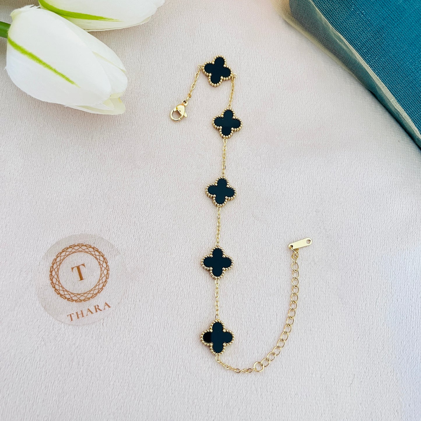 Stainless Steel Black Clover Chain Bracelet