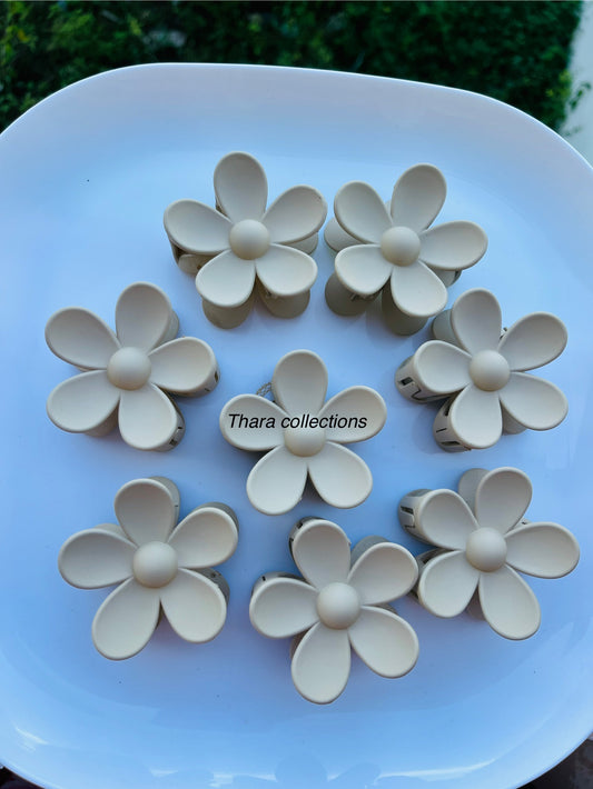 Matte Neutral Flower Hair Claw Clips