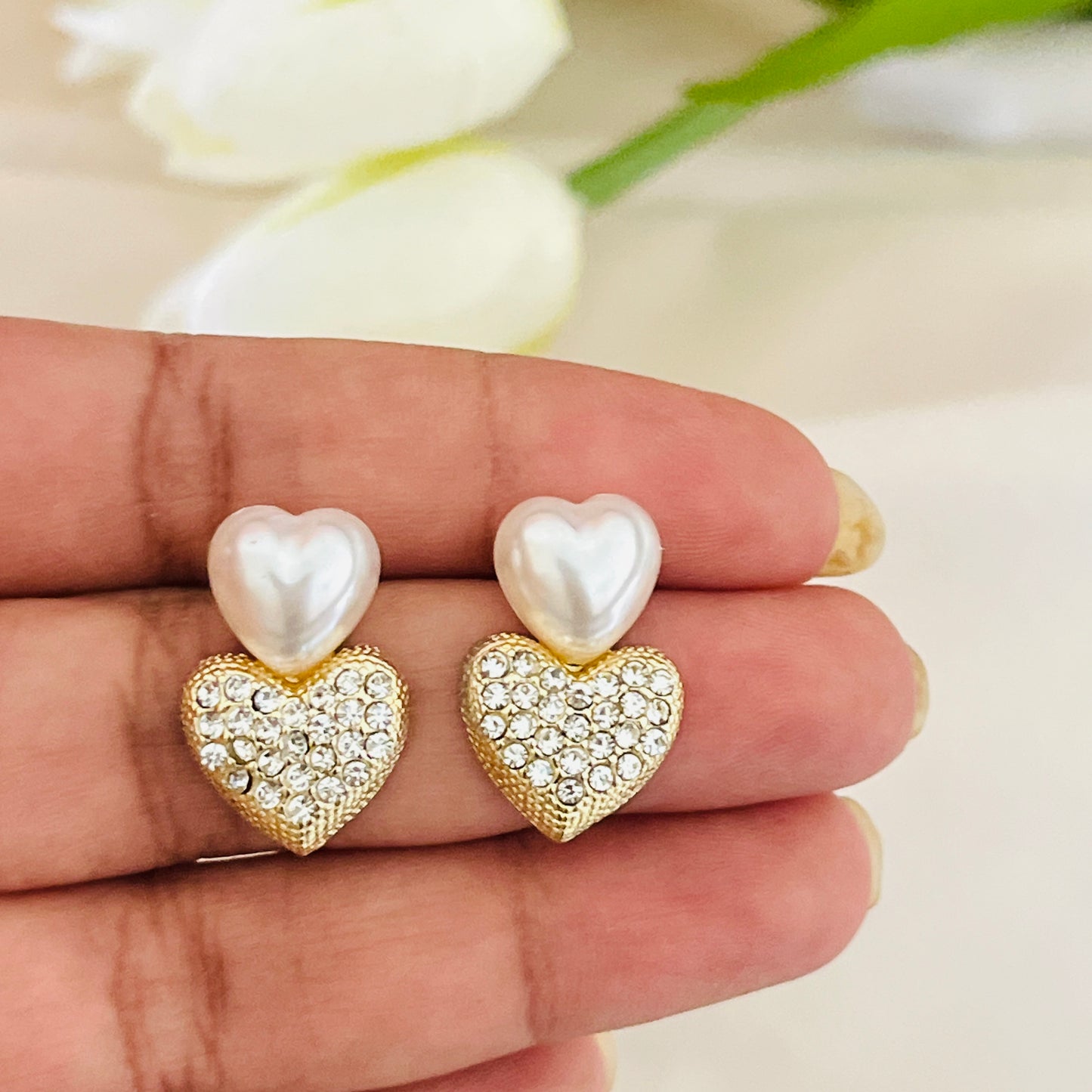 Dual Heart Hanging Earrings