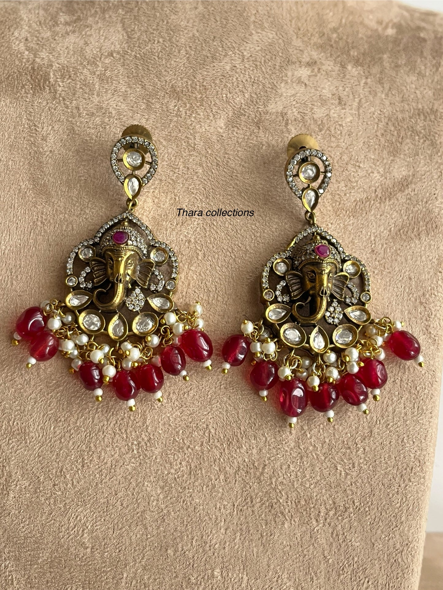 Regal Victorian Ruby Beads Necklace with Ganesha Pendant