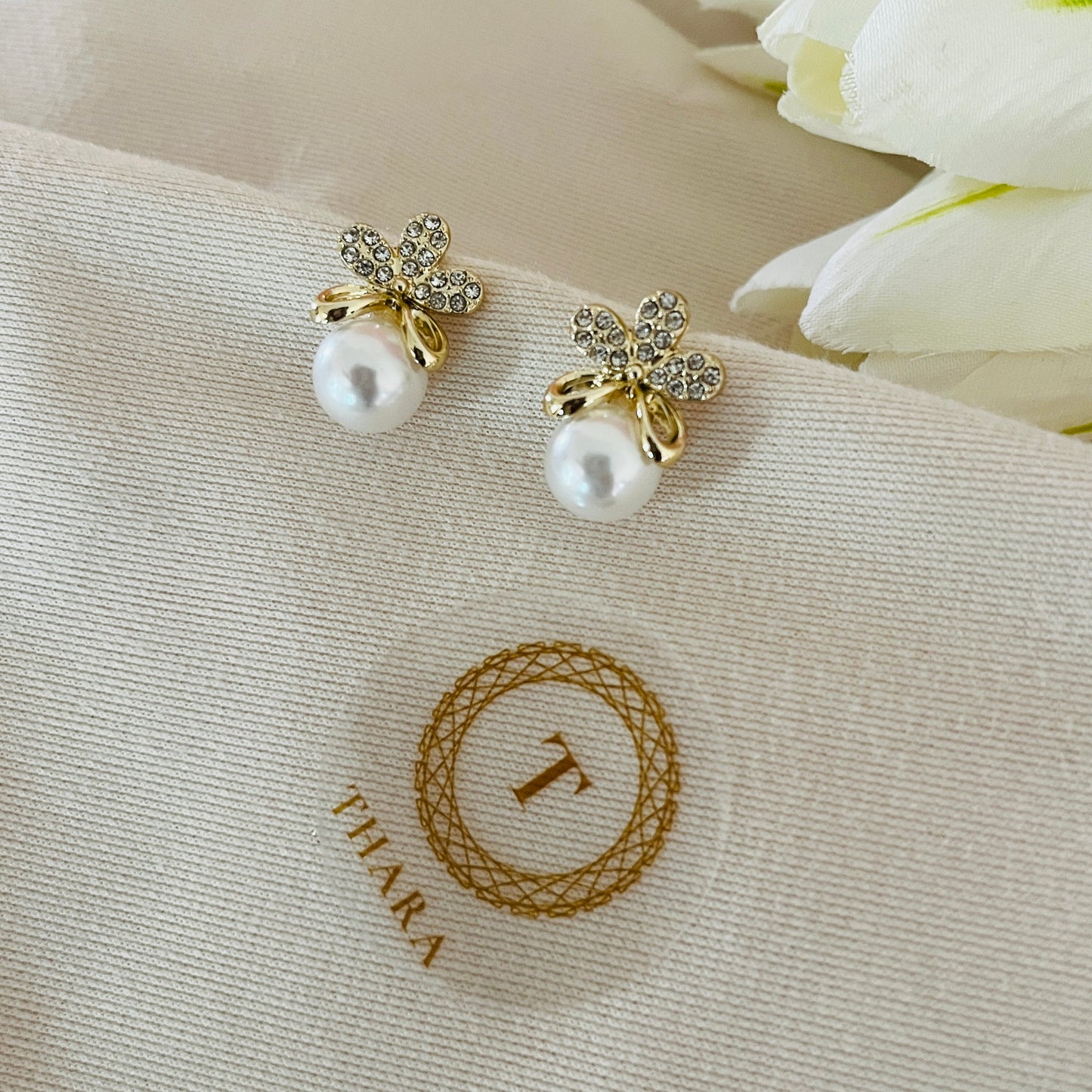 Floral Pearl Stud Earrings