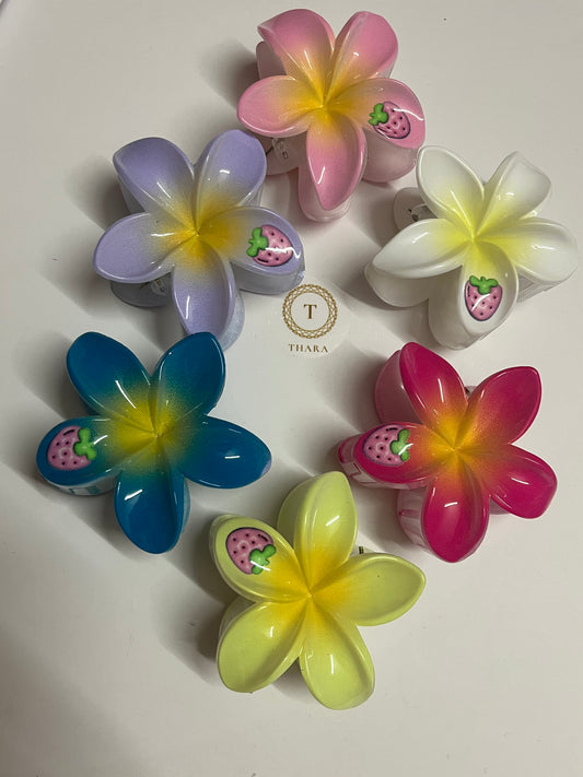 Strawberry Printed Plumeria Hair Claw Clip