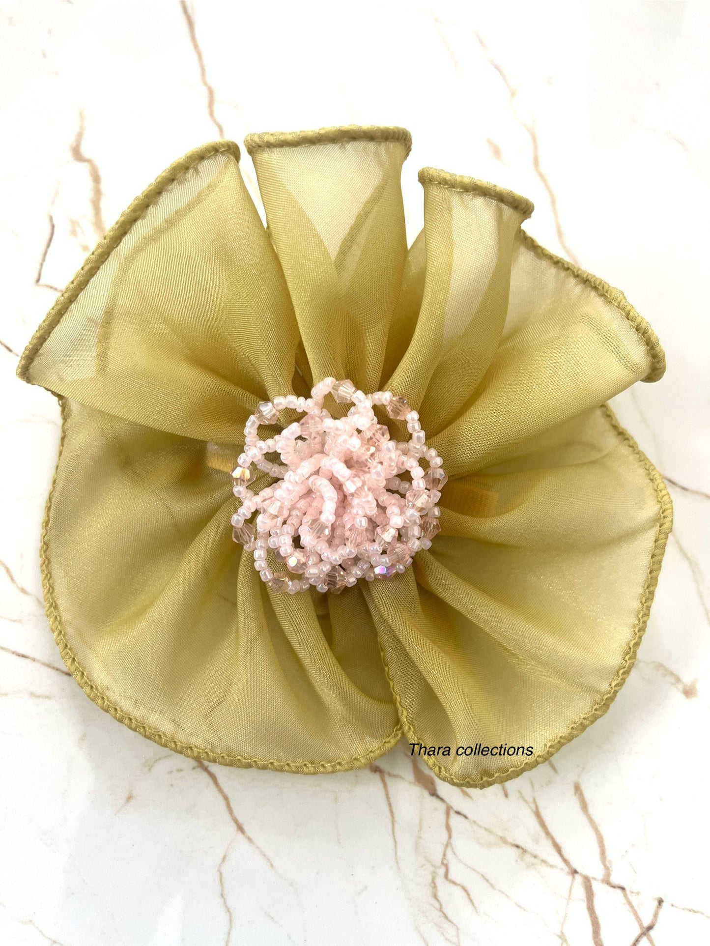 Elegant Bloom Beaded Hair Clips – Organza Petals with Handcrafted Center