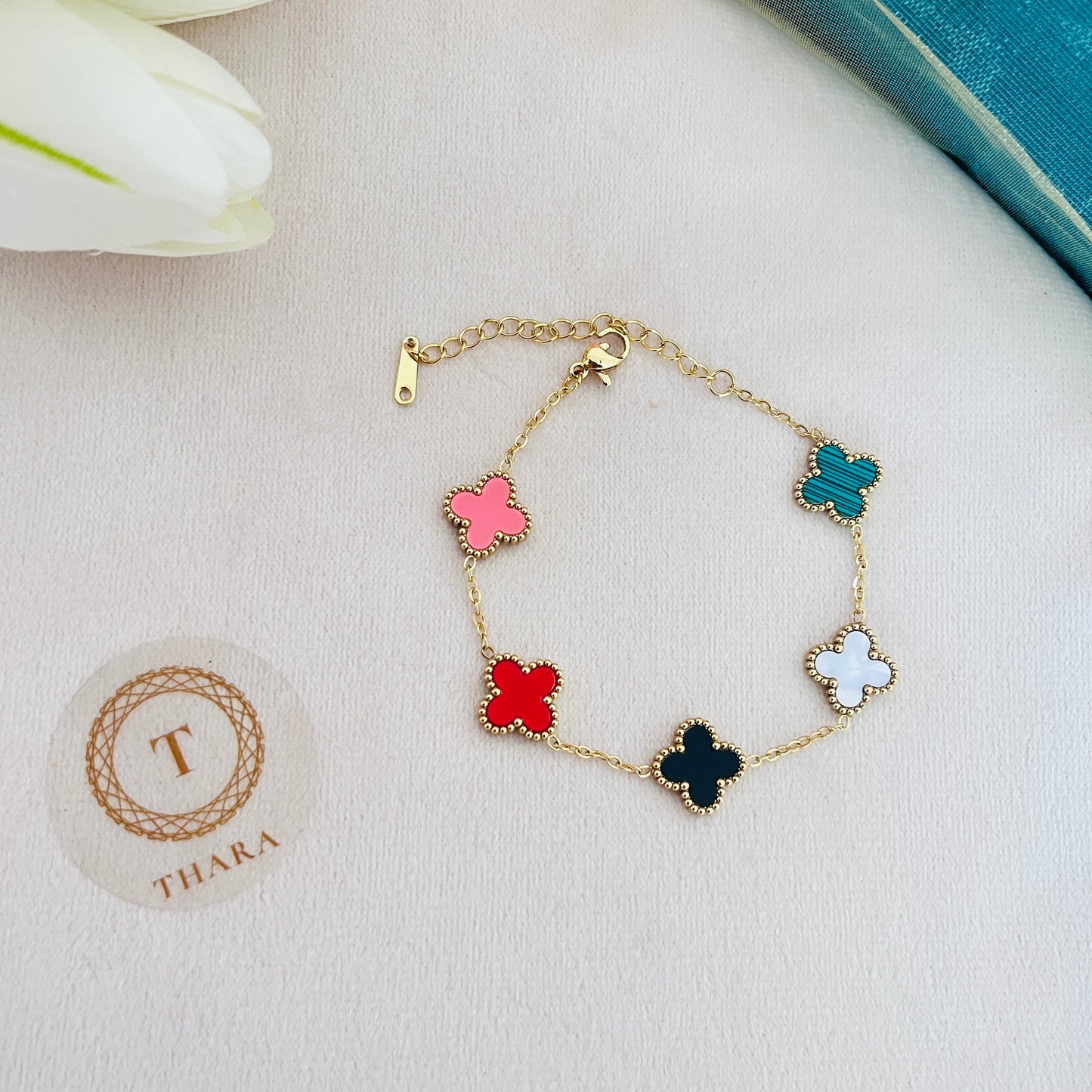 Stainless Steel Multicolor Clover Chain Bracelet
