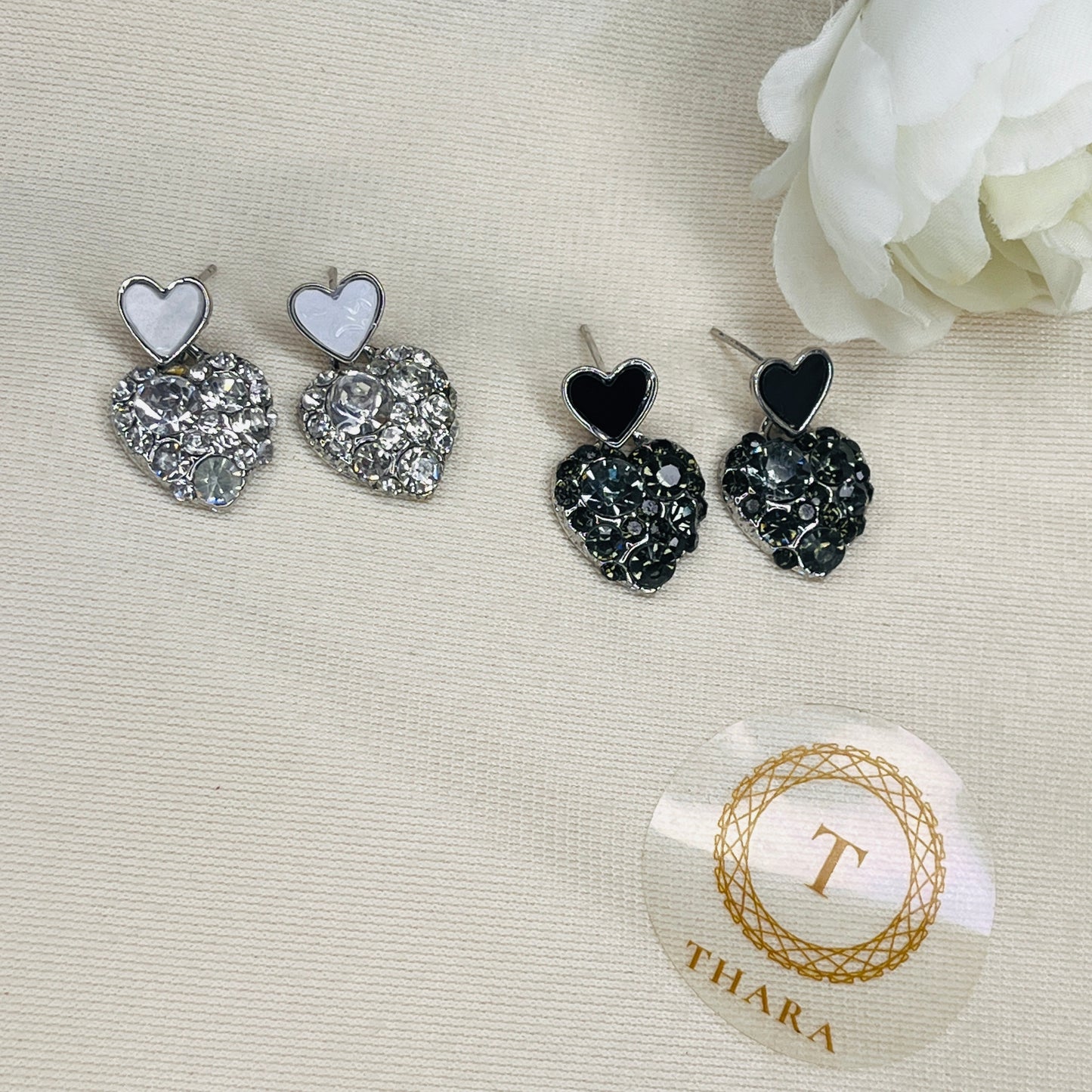 Heart Drop Earrings - Silver