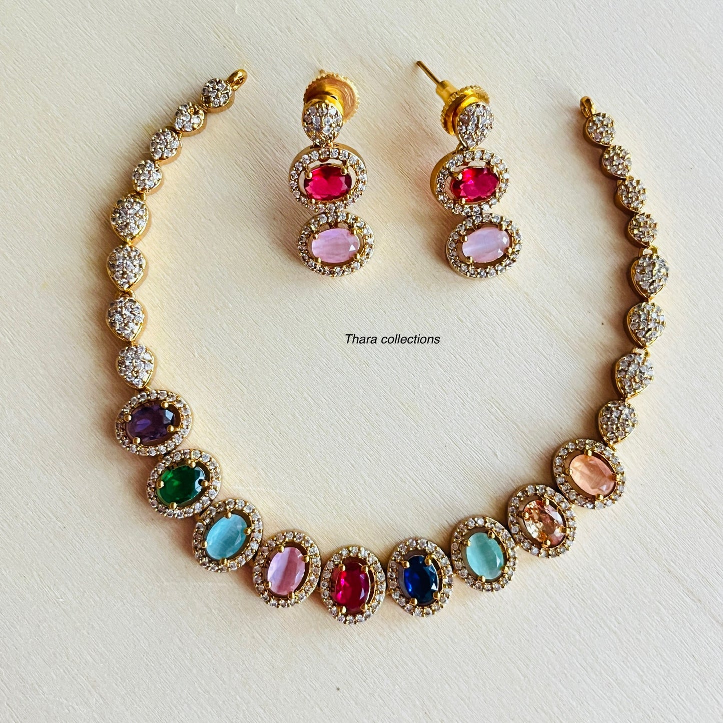 Multicolor Stone Embellished Necklace & Earrings Set
