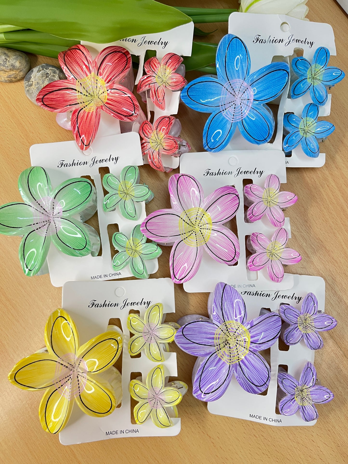 Hawaiian Watercolor Floral Hair Clips – Set of 3