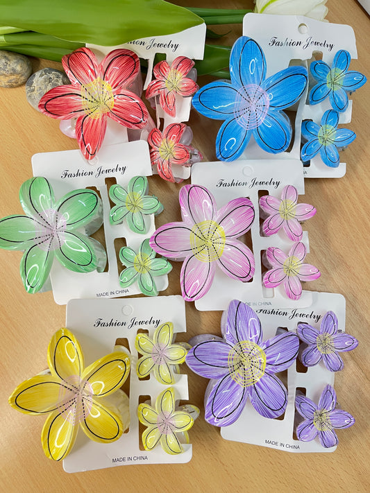 Hawaiian Watercolor Floral Hair Clips – Set of 3