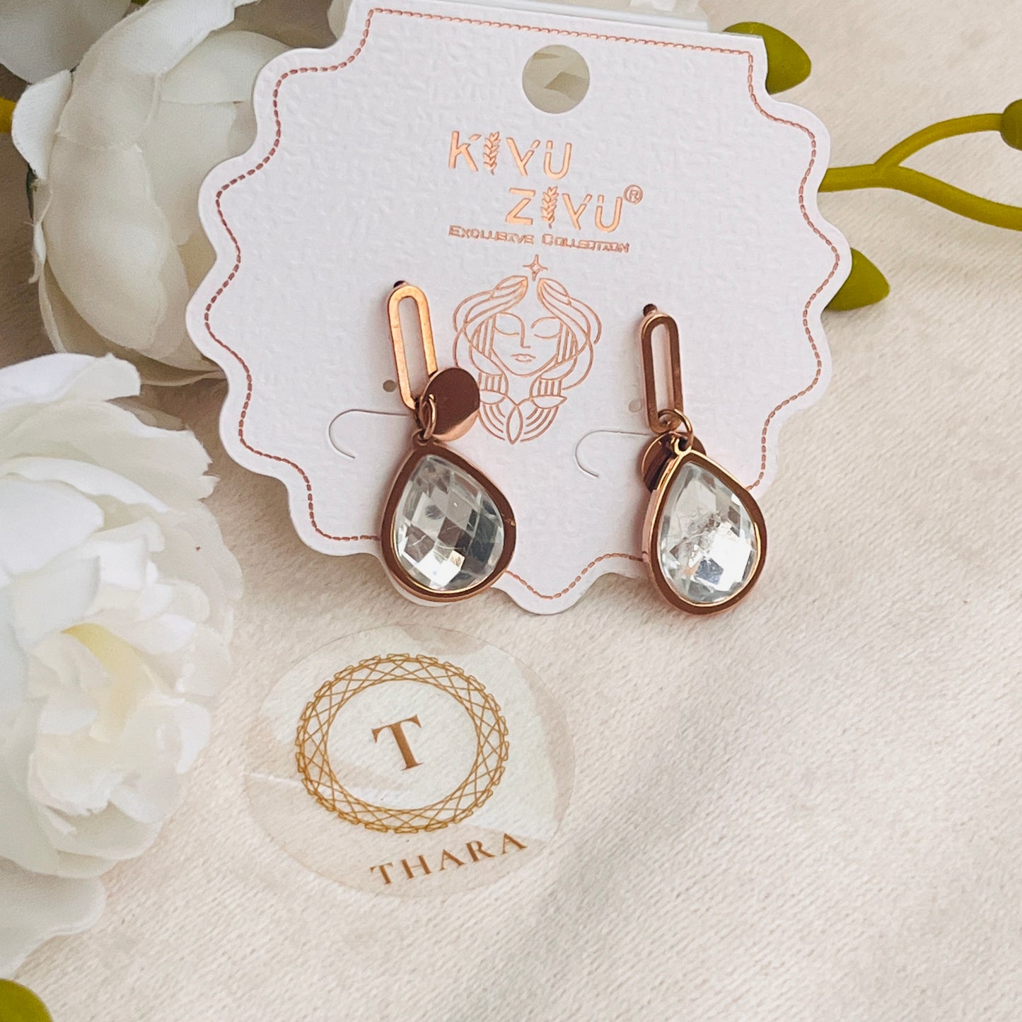 Elegant Teardrop Crystal Dangle RoseGold  Earrings