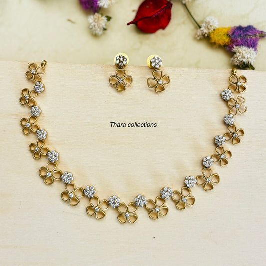 Golden Bloom Zirconia Floral Necklace Set