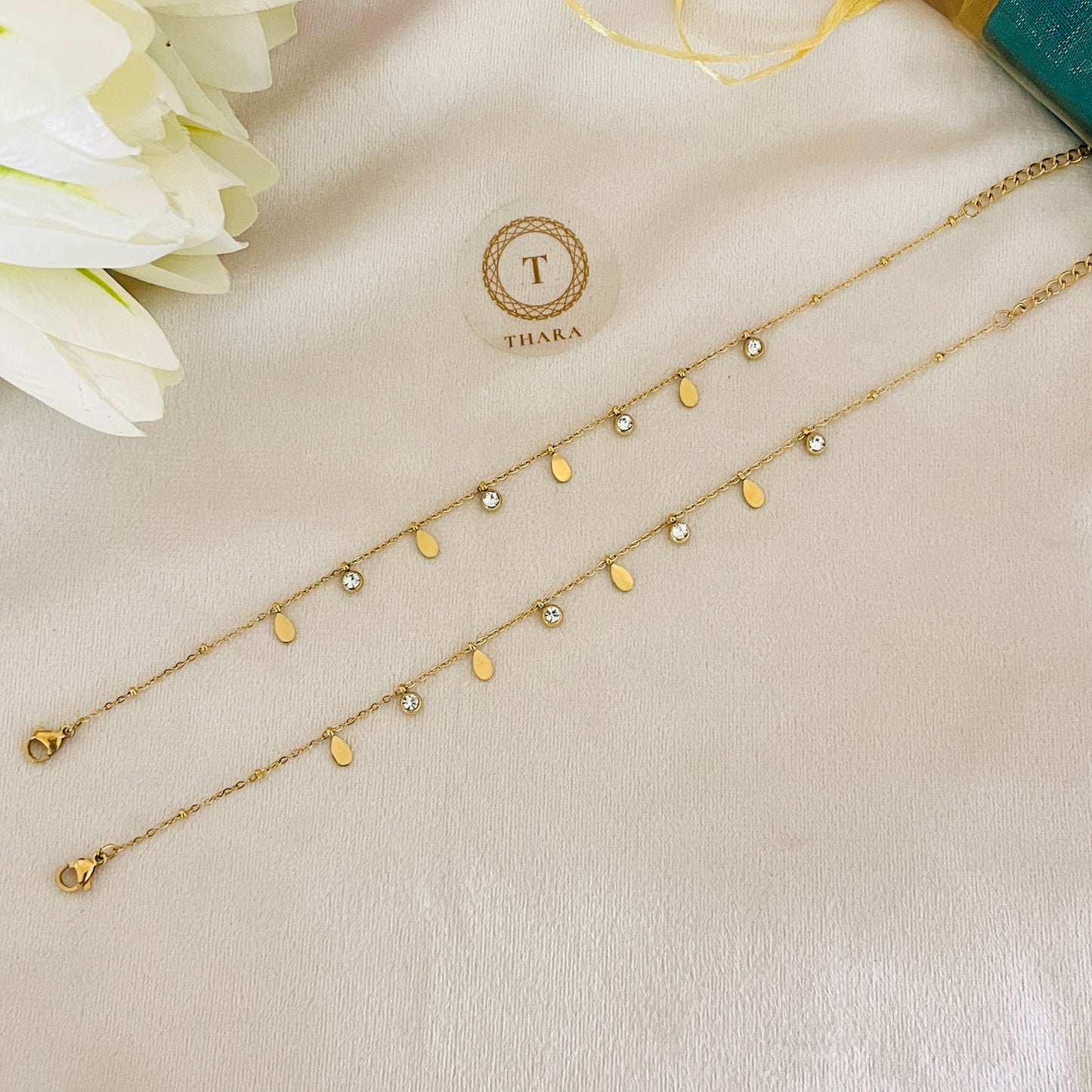 Dainty Drops White Stone Anklet - Adjustable