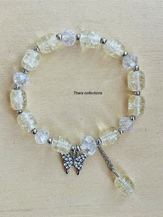Elegant Crackle Bead Charm Bracelet – Crystal