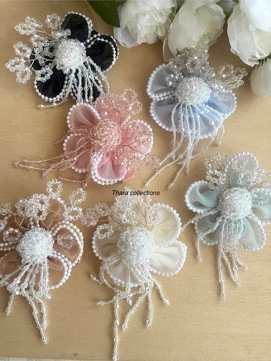 Pearl Blossom Luxury Alligator Hair Pin with Crystal Beads