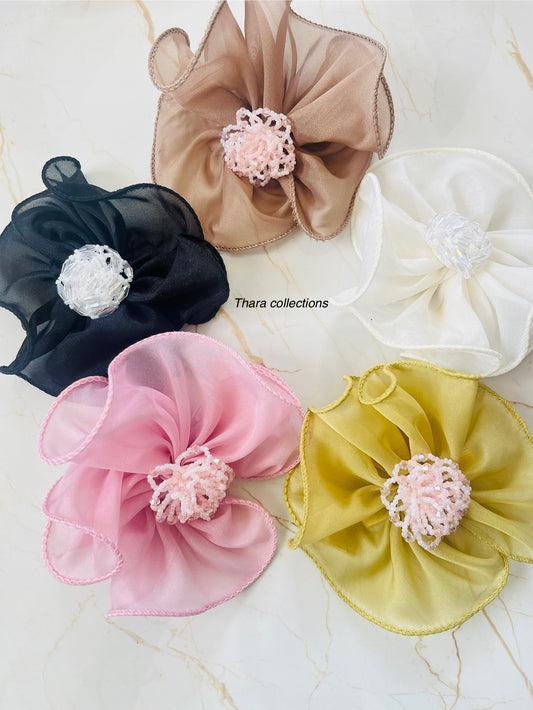 Elegant Bloom Beaded Hair Clips – Organza Petals with Handcrafted Center