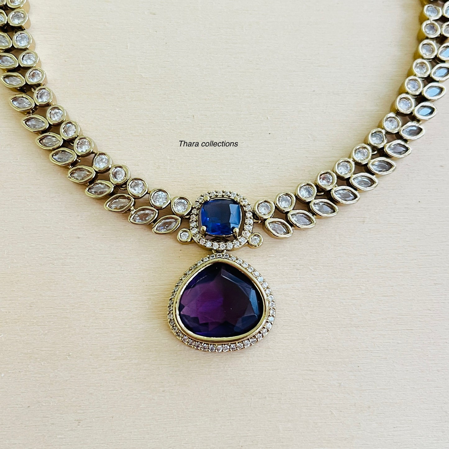Amethyst Sparkle Party Wear Necklace Set - Dark Blue