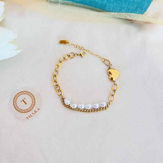 Pearl Heart Link Chain Bracelet