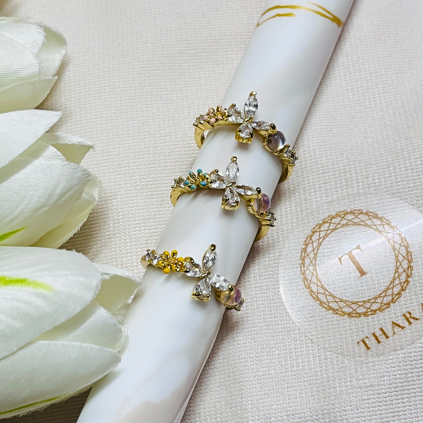 Butterfly Floral Enamel Antitarnish Rings