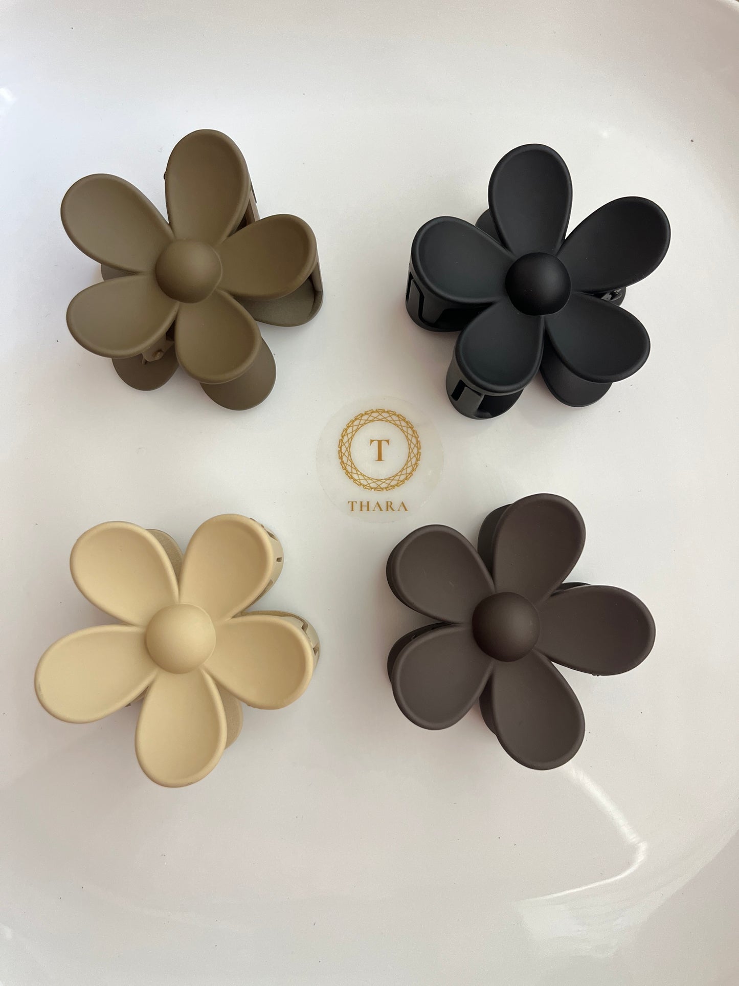 Matte Neutral Flower Hair Claw Clips