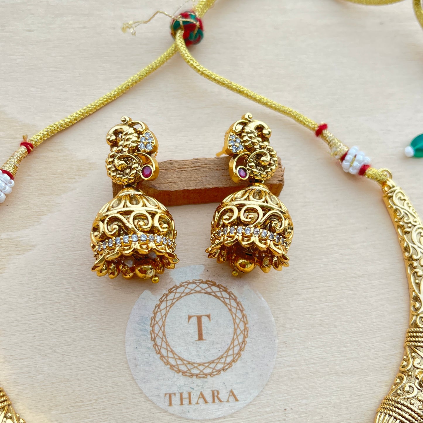 Antique Lakshmi Temple Necklace Set with Jhumkas