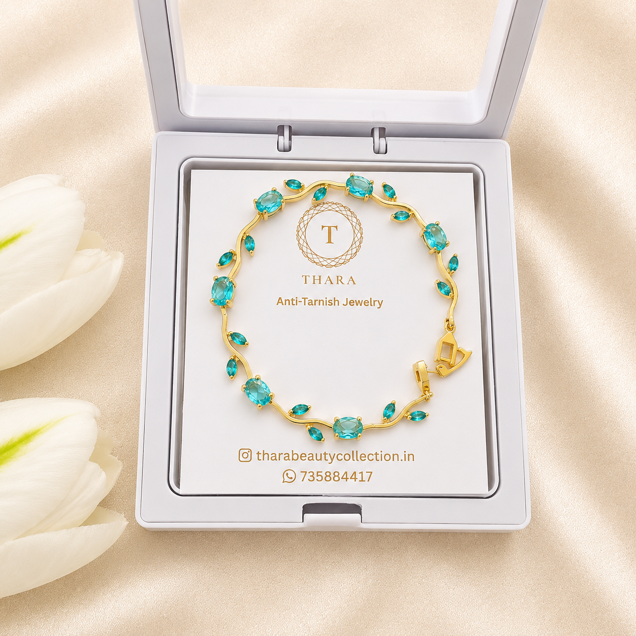 Viral Tulip Bracelet – Ice Blue | Anti-Tarnish Floral Bracelet for Women