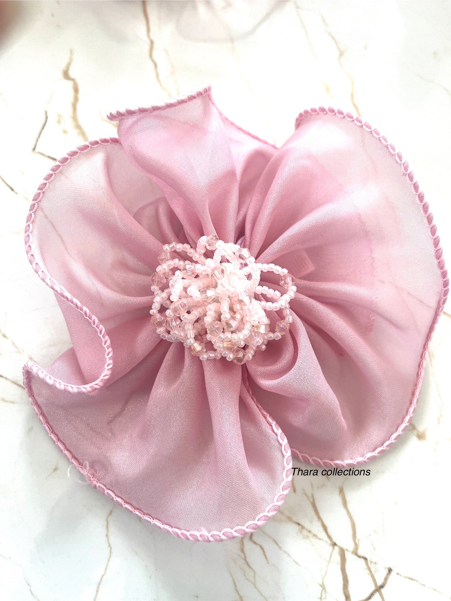 Elegant Bloom Beaded Hair Clips – Organza Petals with Handcrafted Center