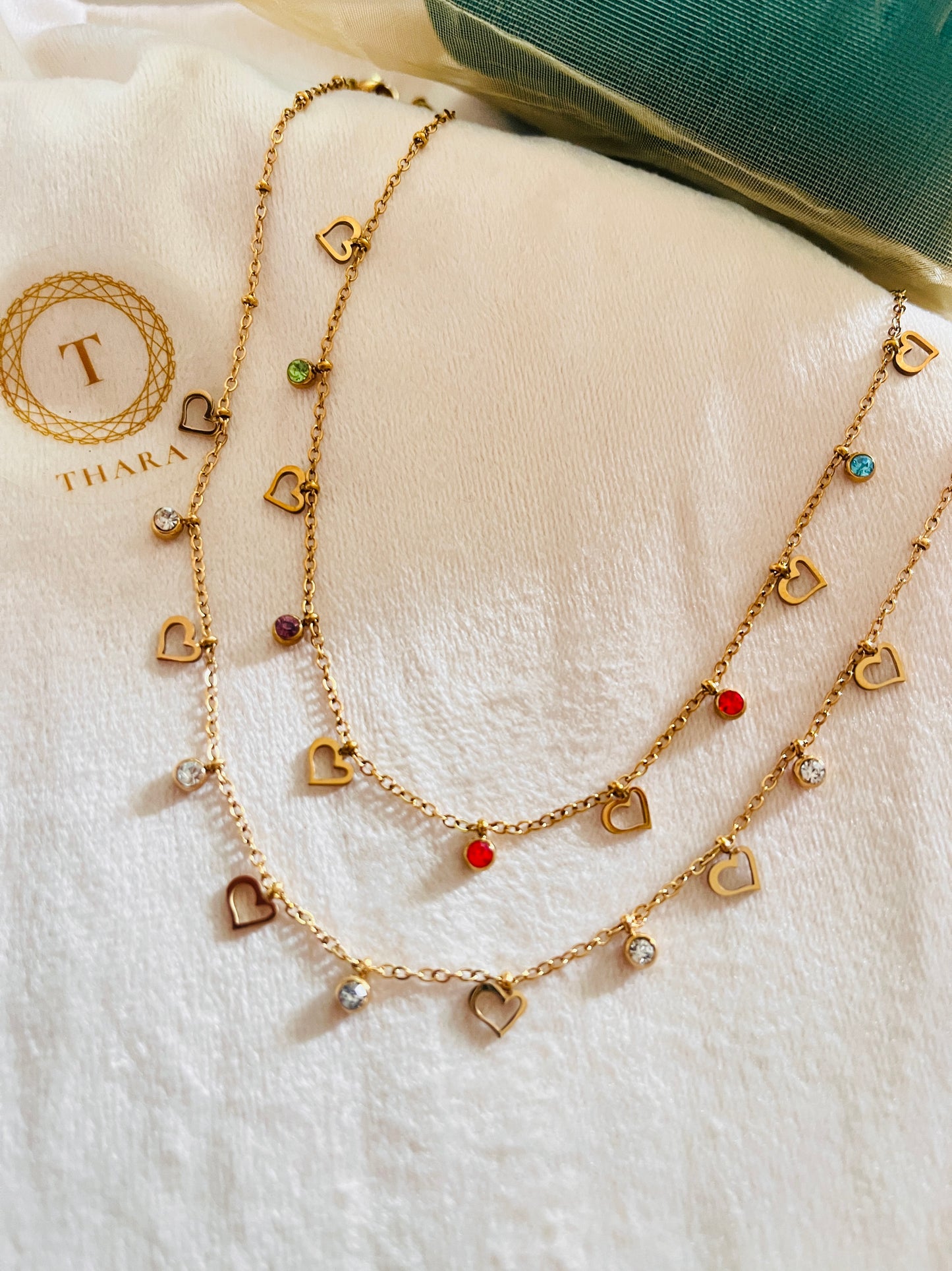 Antitarnish Heart Multicolor Charm Necklace