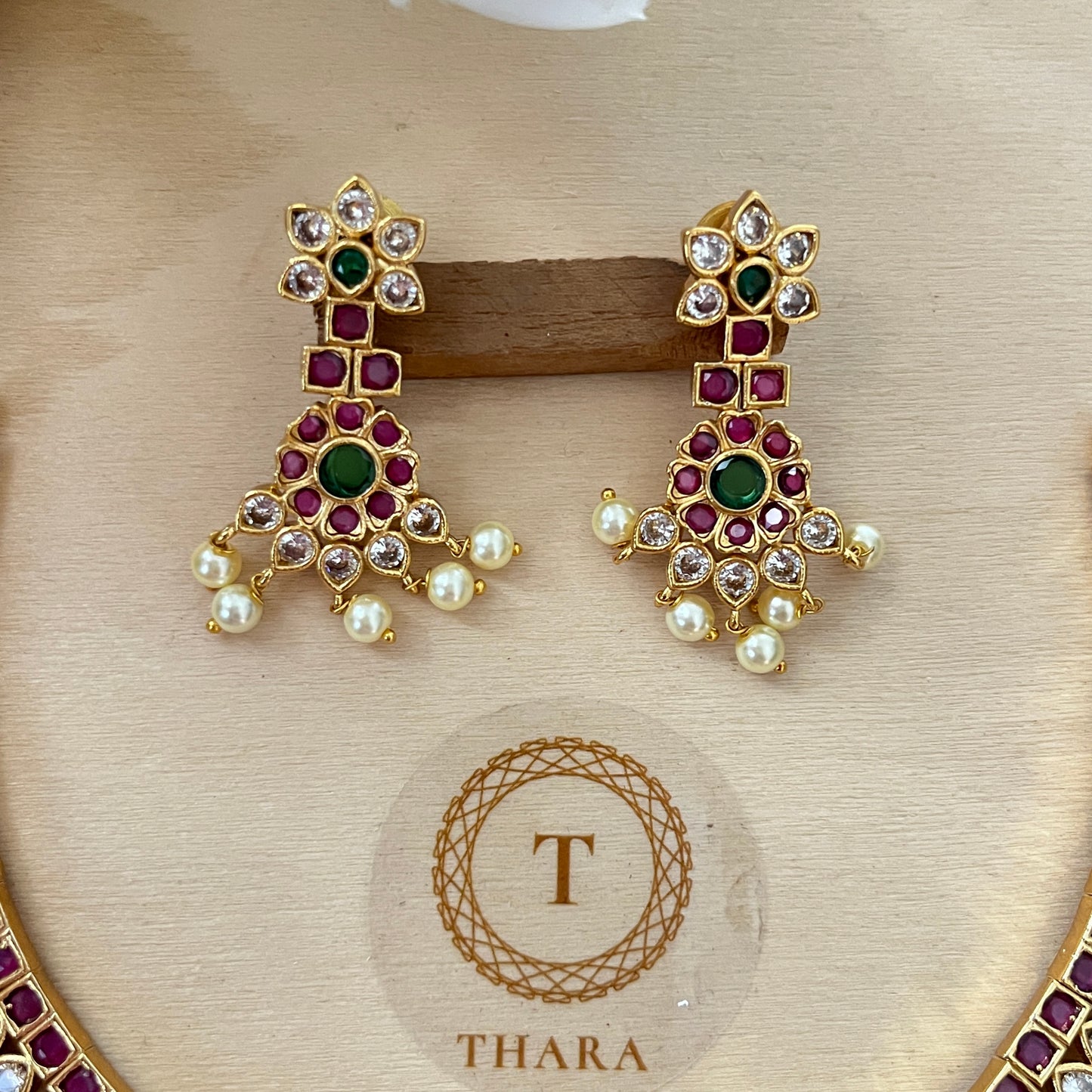 Traditional Ruby Pearl Choker Necklace Set