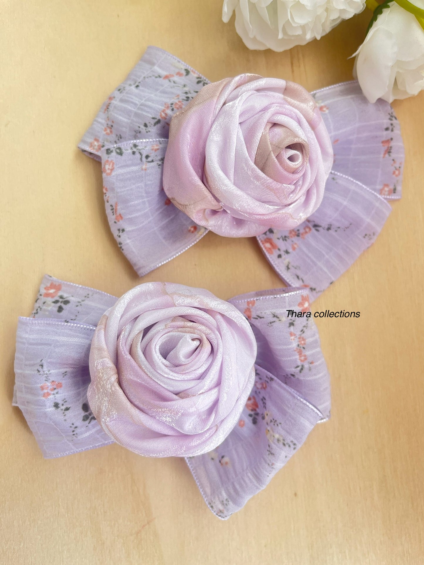 Vintage Garden Bow Clips – Floral Fabric with Rose Center