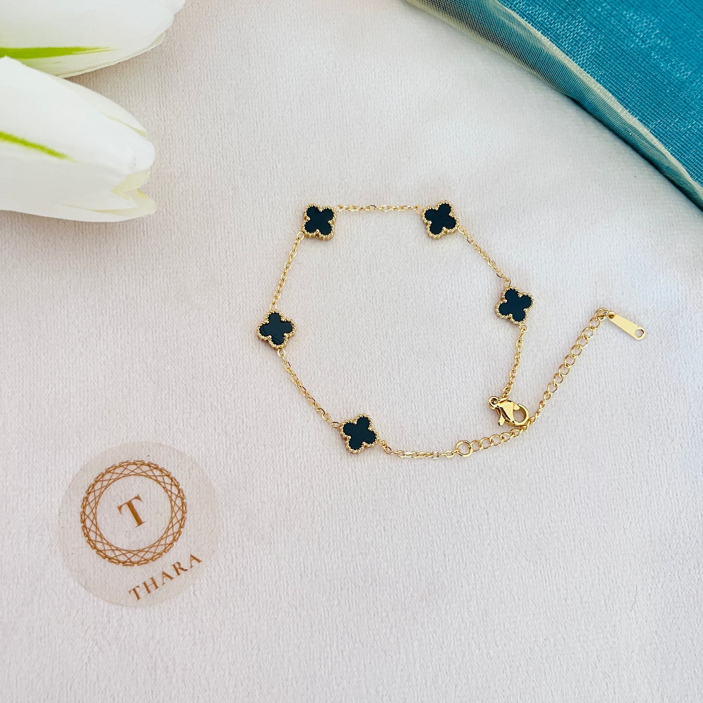 Stainless Steel Black Small Clover Chain Bracelet